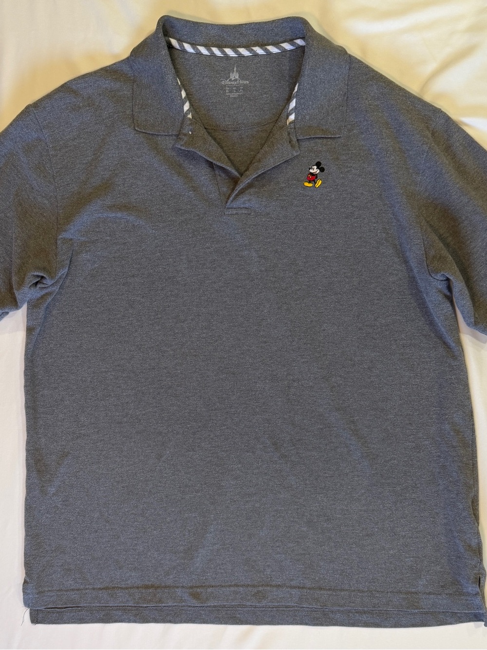 Disney Parks Mickey Mouse Men's Polo Shirt Gray Size Large XL Embroidered Pique